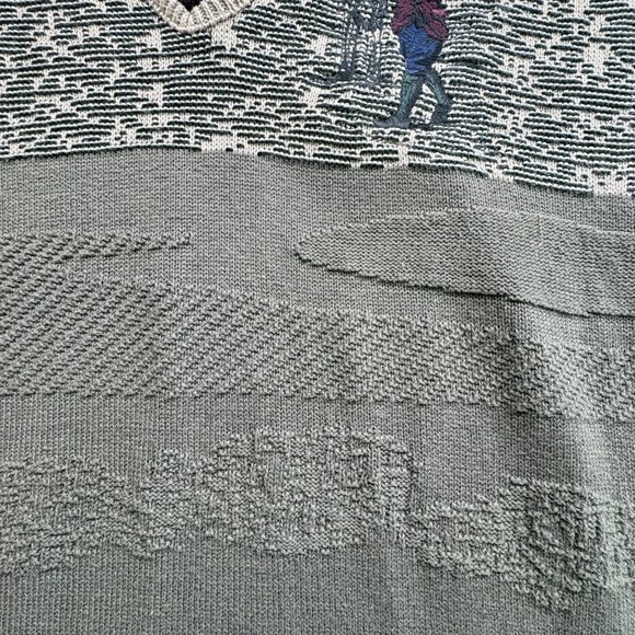 VTG OK Crusader Reef Sweater Mens L Beige Grey Embroidered Golfer Sport Grandpa - Picture 8 of 15